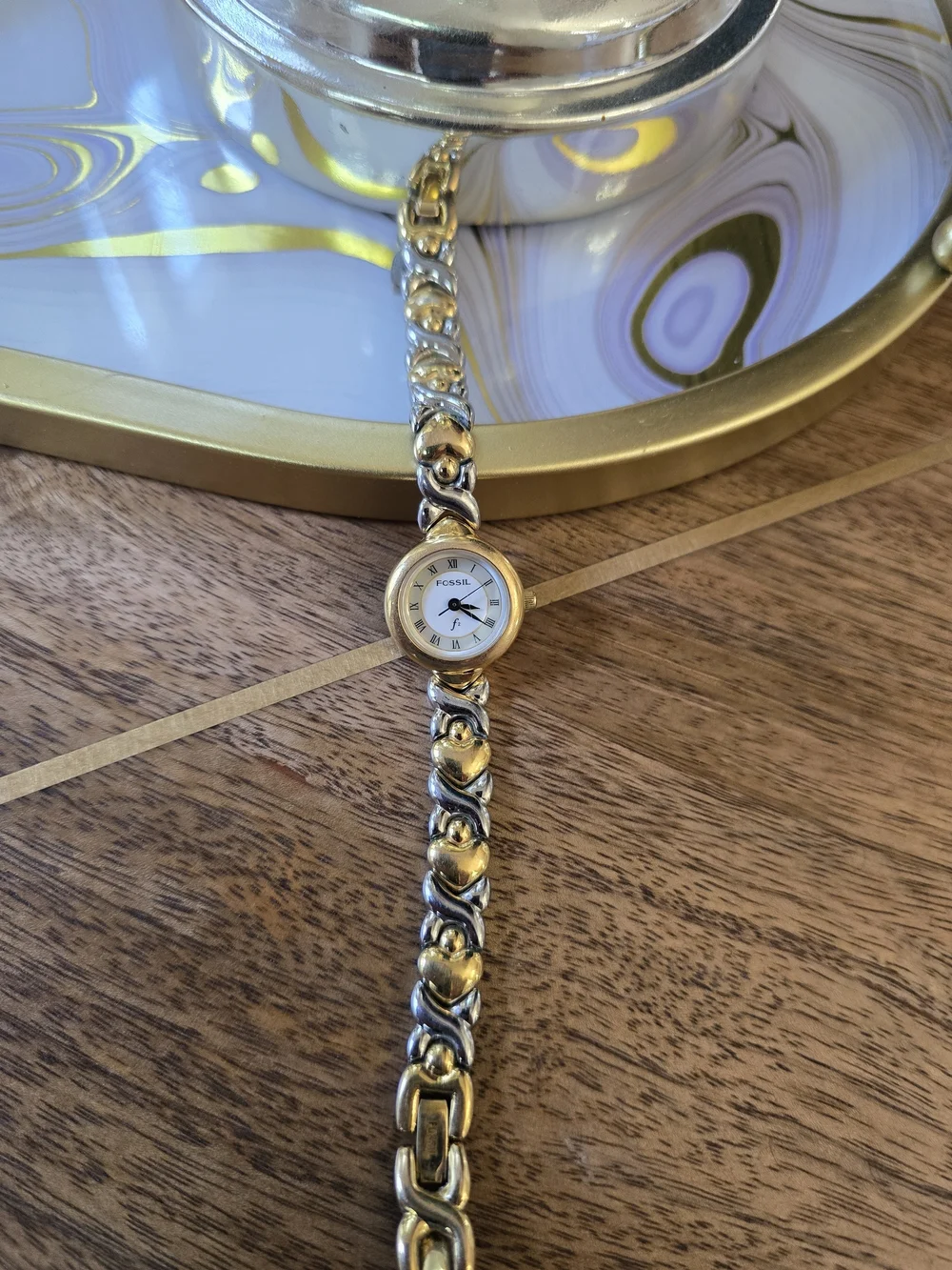 Fossil Two-Tone Heart Link Bracelet Watch - Gold & Silver